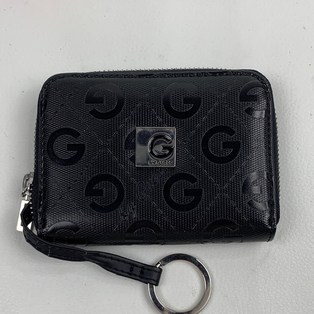 G by Guess Black Logo Wallet Cardholder & Keychain ring Silver Zip around